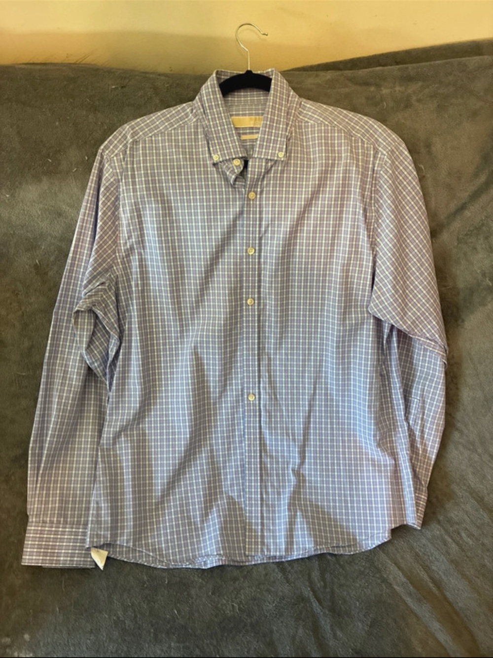 Michael Kors Light Blue and White Check Button-Down Shirt